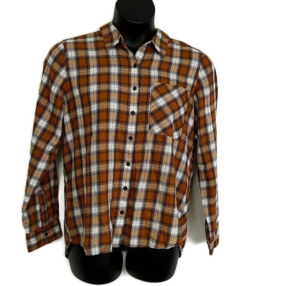 Girl Krazy Brown‎ Plaid Flannel Shirt Boyfriend Fit Grunge Western Boho sz XL